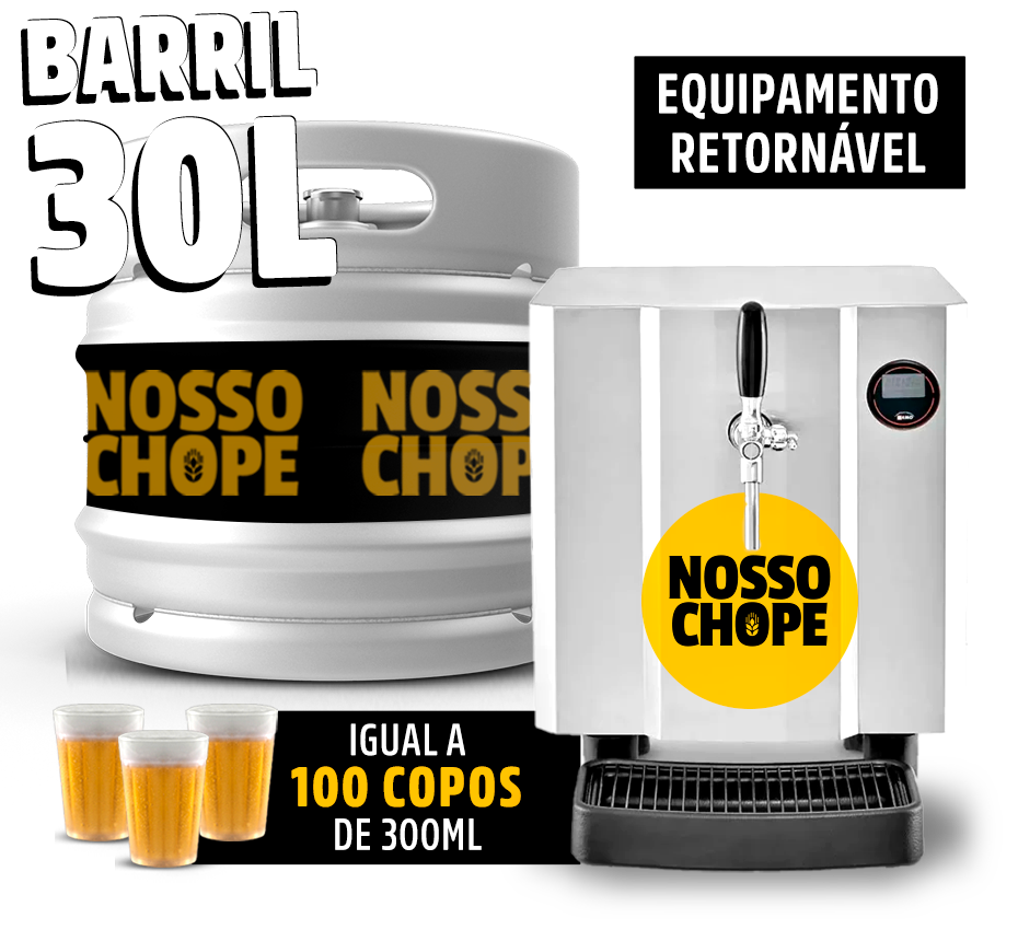 Barril de chope 30L Nosso Chope com chopeira profissional
